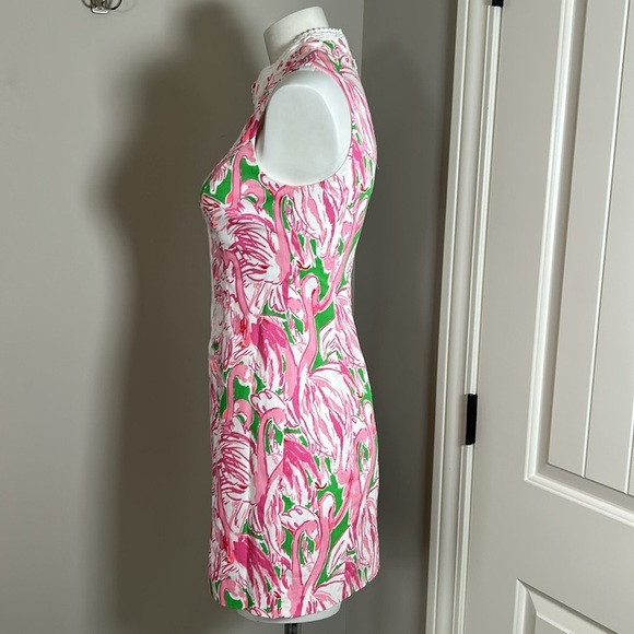Lilly Pulitzer Alexa Shift Dress Flamingo Pink Green White Lace Cruise Sz 2 - Picture 5 of 13
